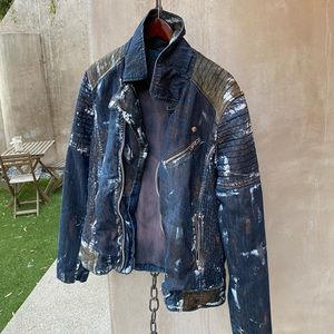 Copper Rivet Rust Blue Denim Distressed Jacket